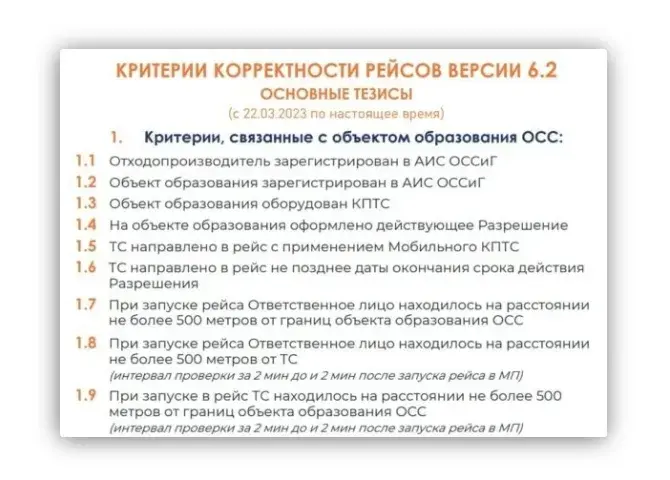 Новые критерии корректности рейсов АИС ОССИГ через КПТС версии 6.2 вступили в силу 22.03.23 Skrinshot